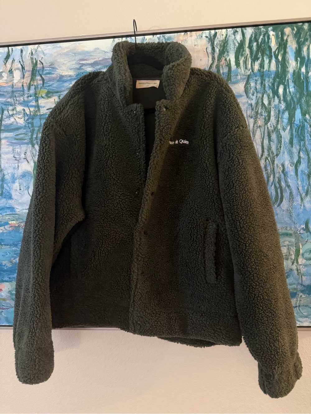 NWT Museum of Peace & Quiet Women’s Olive Teddy Jacket - Plush Zip-Up Sherpa